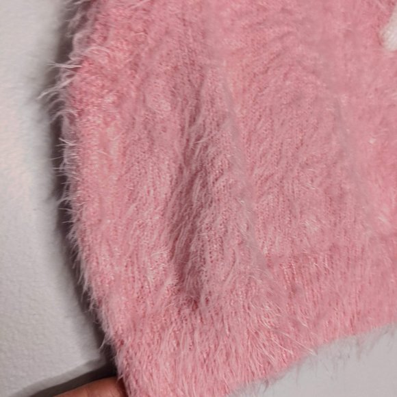 Shein Pink Fuzzy Sleeveless Sweater Mushroom Pattern Crew Neck Size L - Picture 4 of 6